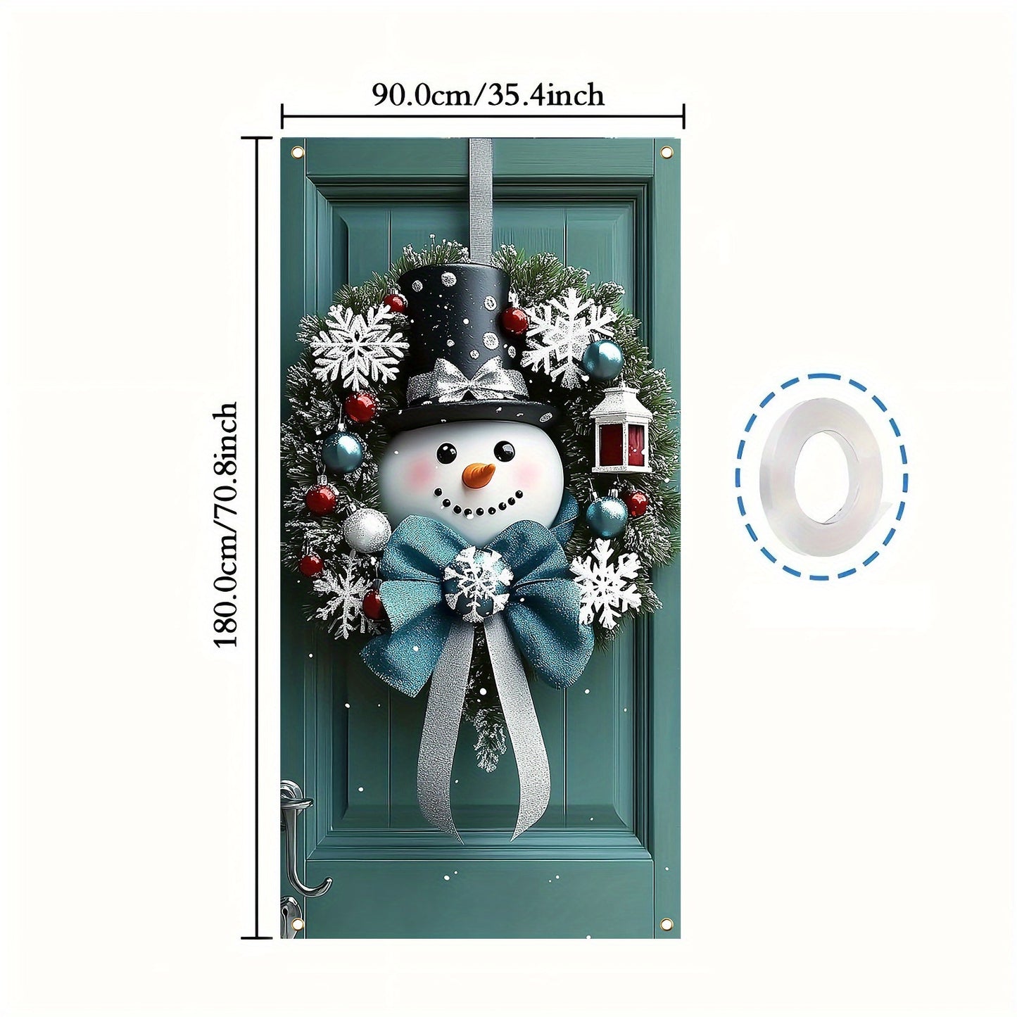 1pc, Festive Snowman Door Hanging, 35.4x70.8 inches, Polyester Christmas Wreath, Classic Style, Indoor & Outdoor Holiday Decor, No Feather, No Power Needed