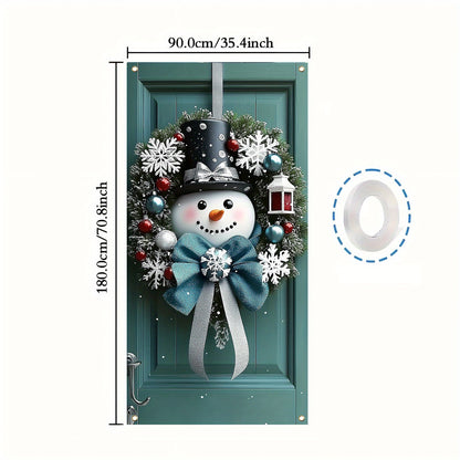 1pc, Festive Snowman Door Hanging, 35.4x70.8 inches, Polyester Christmas Wreath, Classic Style, Indoor & Outdoor Holiday Decor, No Feather, No Power Needed