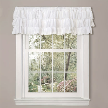 1PC Soft White Ruffle Farmhouse Tier Curtain - Rustic Country Tiered Ruffles Valance for Windows Kitchen Home Decor - Elegant, Easy-Care, and Durable Fabric