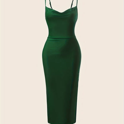 Solid Spaghetti Strap Dress, Elegant Sleeveless Cami Dress For Spring & Summer, Women's Clothing