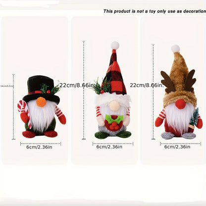 3Pcs Deer Antler Dwarf Rudolf Dolls, Plaid Hats, Elegant Decorative Tabletop Faceless Dwarf Standing Christmas Decorations