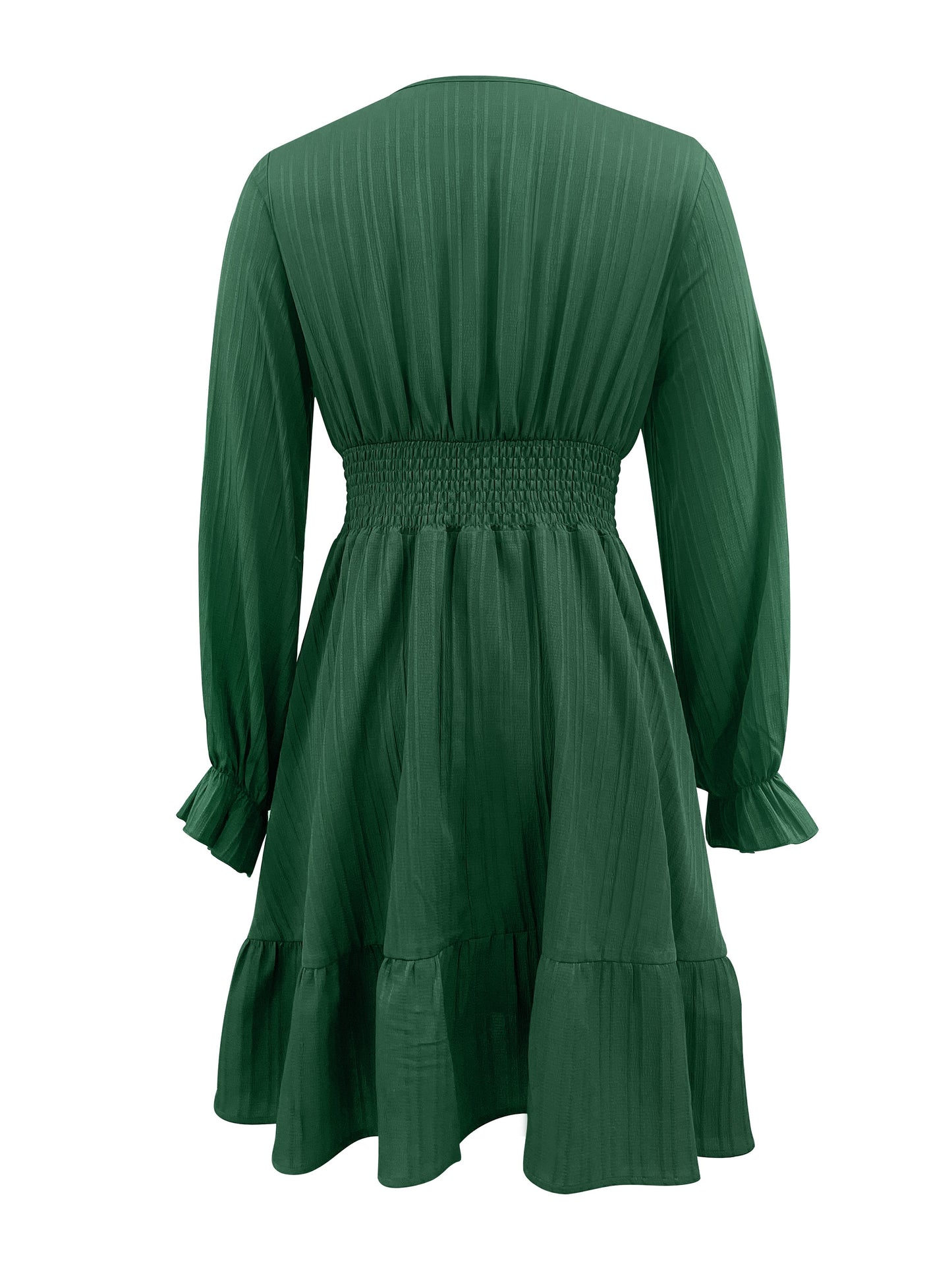 Sixsr Shirred Waist Ruffle Trim Dress, Casual V Neck Long Sleeve Dress, Women's Clothing