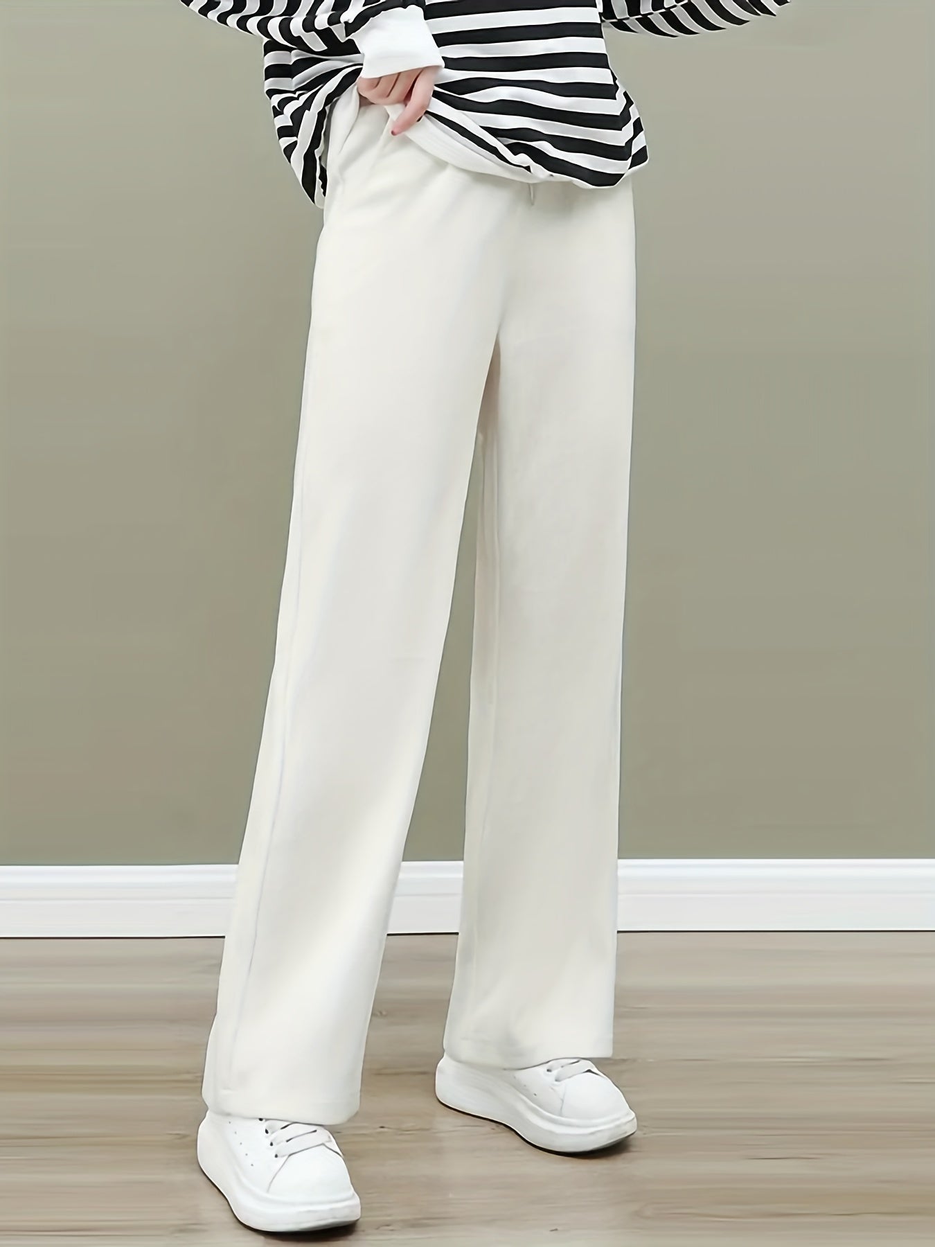 Sixsr Solid Straight Leg Pants, Casual Drawstring Waist Pocket Pants For Fall & Winter, Women's Clothing