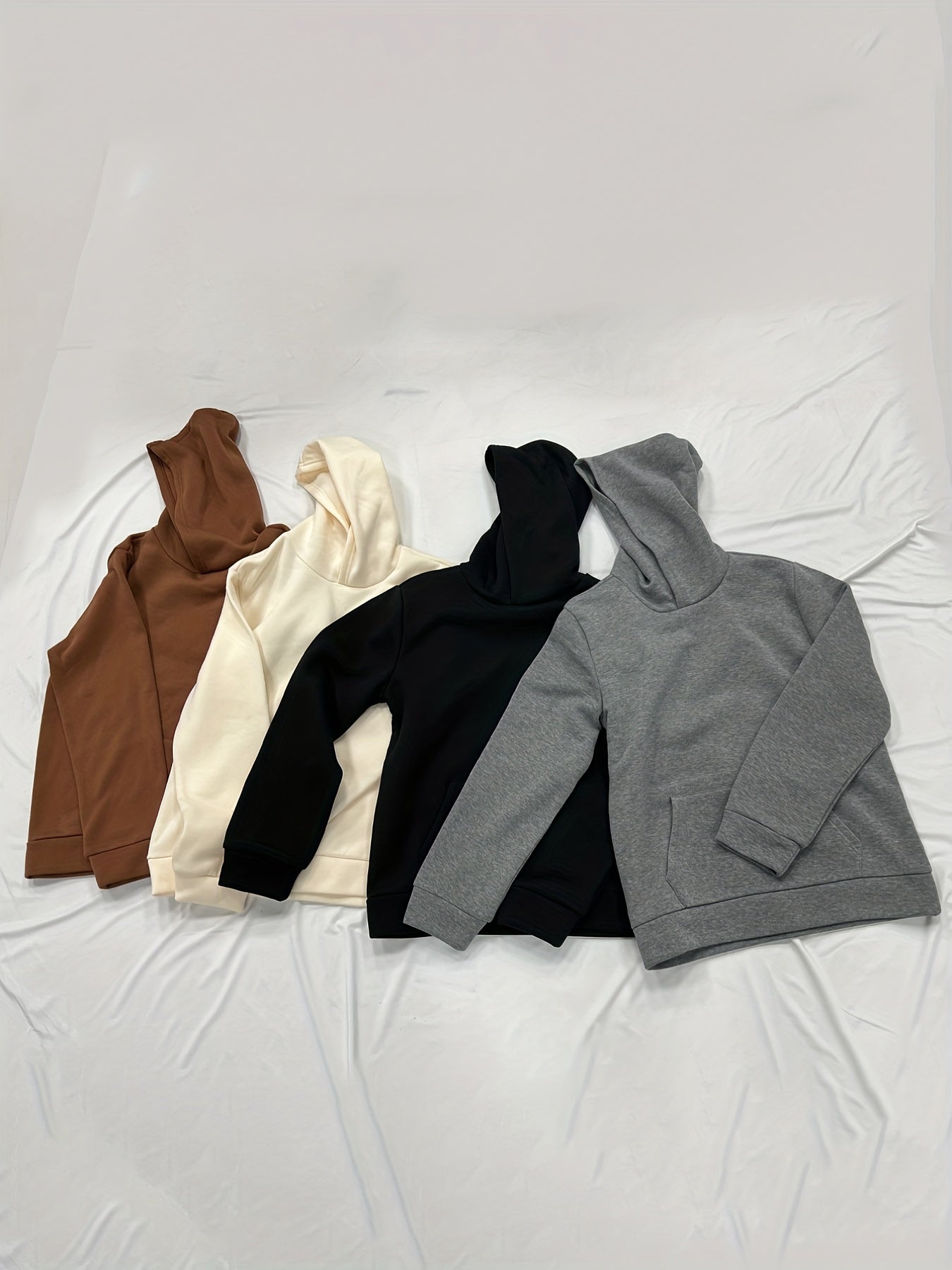 Sixsr Casual Hoodies 4 Pack, Long Sleeve Solid Drawstring Hooded Sweatshirts, Women's Clothing