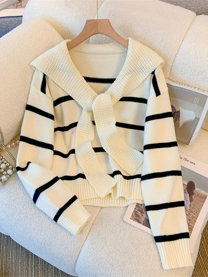 Sixsr Striped Knitted Pullover Sweater, Casual Long Sleeve Sweater For Fall & Winter, Women's Clothing