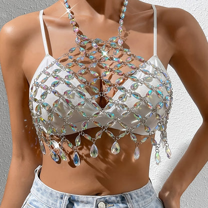 Sixsr  Cutout Rhinestone Halter Crop Top, Casual Summer Sleeveless Top, Women's Clothing