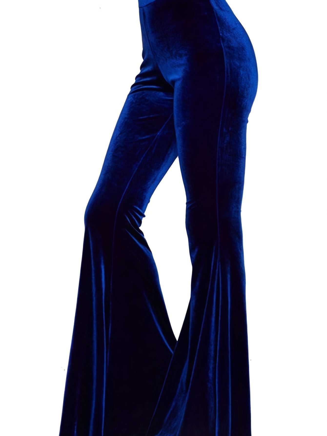 Sixsr Solid Velvet Flare Leg Pants, Casual Elastic Slim Pants For Spring & Fall, Women's Clothing