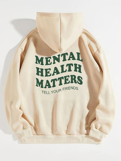 Sixsr Mental Health Matters Print Hoodies, Drawstring Kangaroo Pocket Casual Sweatshirt For Winter & Fall, Women's Clothing