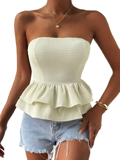 Sixsr  Layered Hem Solid Top, Elegant Sleeveless Top For Spring & Summer, Women's Clothing