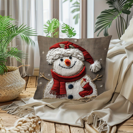 17.7" x 17.7" Vibrant Festive Christmas Snowman Throw Pillow Cover - Contemporary Style, Zip Closure, Hand Wash Only, Suitable for Sofa, Living Room, Bedroom Home Decoration - No Pillow Insert