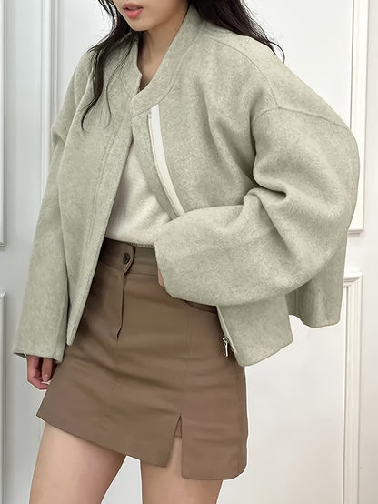 Sixsr Solid Zipper Front Simple Jacket, Casual Long Sleeve Outwear For Fall & Winter, Women's Clothing