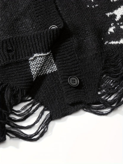 Sixsr Elegant Slightly Stretch Cardigan Coat, Men's Casual Vintage Style V Neck Button Up Cardigan For Fall Winter