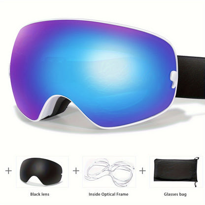 Youth Winter Ski Goggles Set with Bonus Black Lens - Anti-Fog, Protection, TPU Frame for Snowboarding & Outdoor Sports