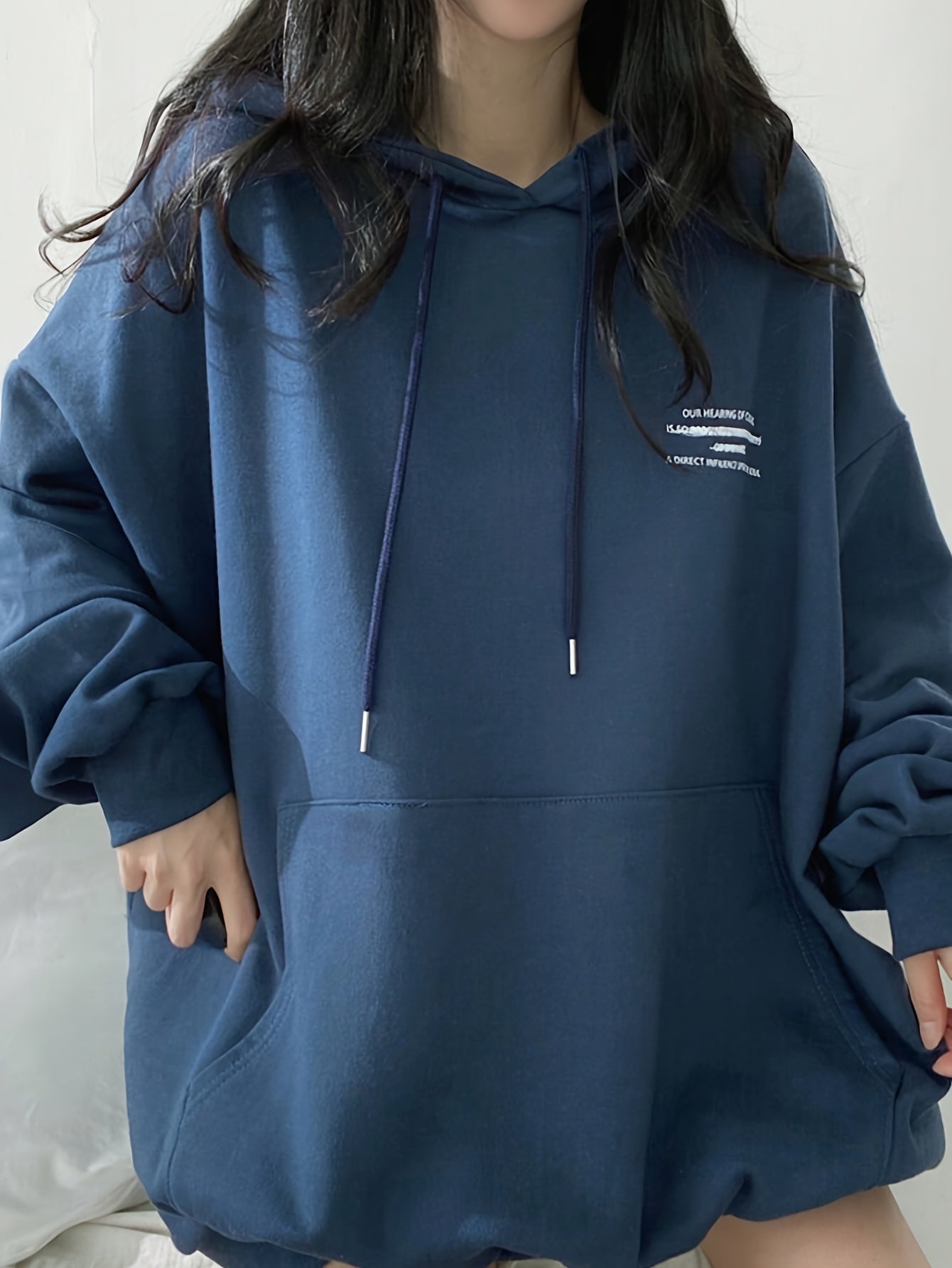 Sixsr Letter Print Drawstring Hoodie, Casual Long Sleeve Kangaroo Pocket Hoodie Sweatshirt, Women's Clothing