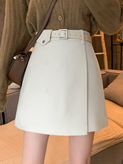 Sixsr Solid High Waist Versatile Skirt, Casual Mini Skirt For Fall & Winter, Women's Clothing