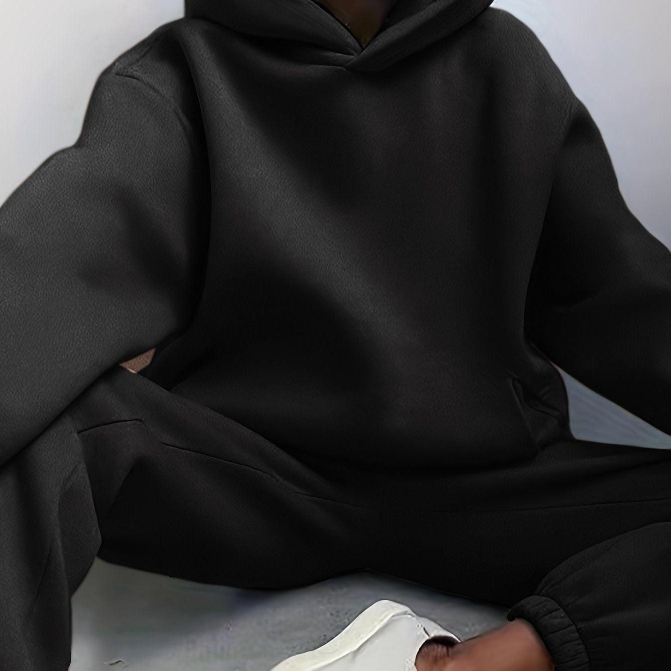 Sixsr Casual Solid Two-piece Set, Drop Shoulder Long Sleeve Hoodies & Elastic Waist Jogger Pants Outfits, Women's Clothing