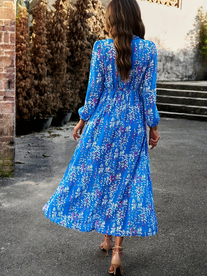 Sixsr Floral Print Maxi Dress, Casual V Neck Long Sleeve Dress, Women's Clothing