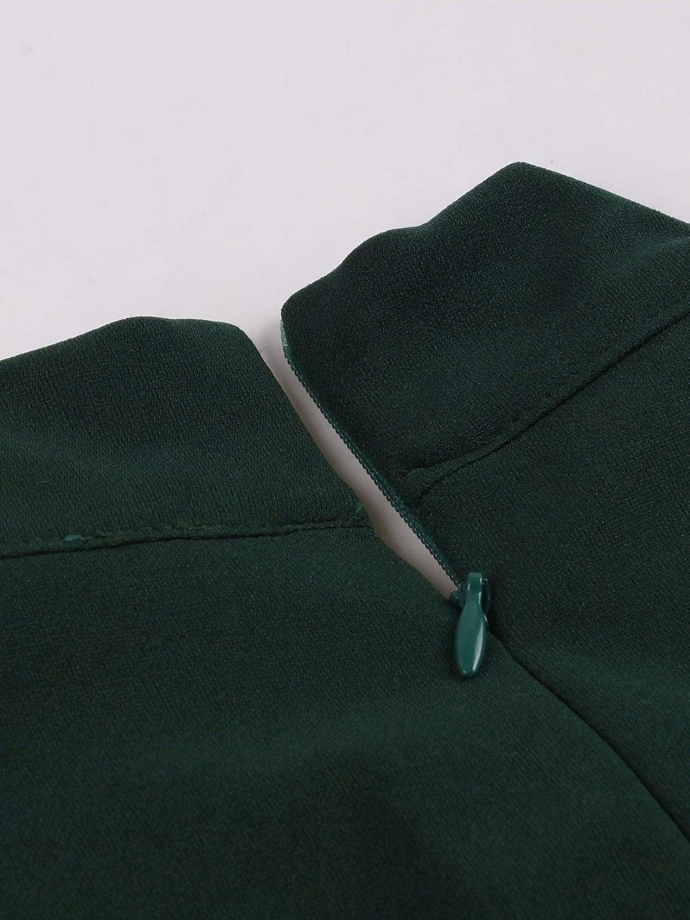 Sixsr Solid Ruched Keyhole Dress, Vintage Stand Collar Short Sleeve Bodycon Dress, Women's Clothing