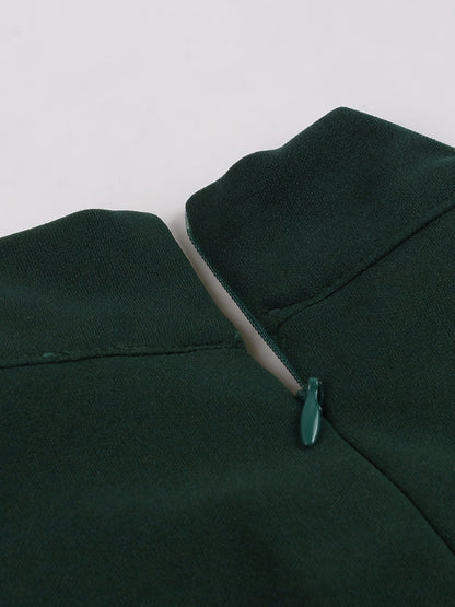 Sixsr Solid Ruched Keyhole Dress, Vintage Stand Collar Short Sleeve Bodycon Dress, Women's Clothing