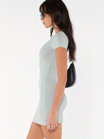 Sixsr Solid Bodycon Daily Dress, Casual Crew Neck Short Sleeve Mini Dress, Women's Clothing