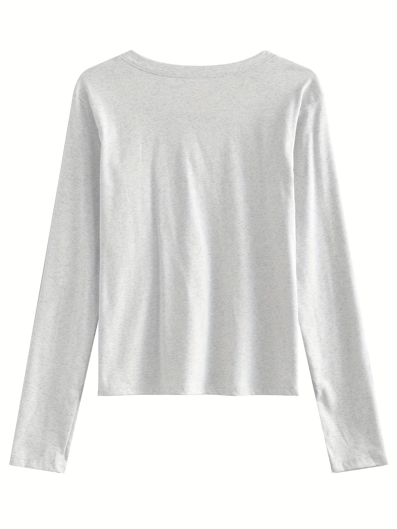 Sixsr Solid Color V Neck T-Shirt, Casual Long Sleeve T-Shirt For Spring & Fall, Women's Clothing