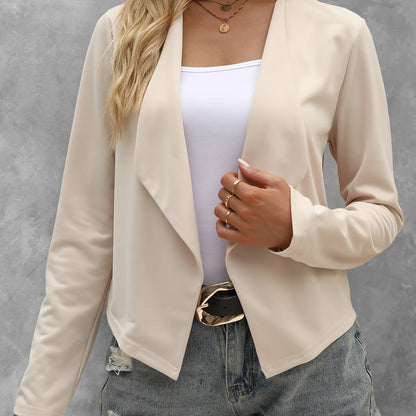 Solid Open Front Jacket, Casual Long Sleeve Jacket For Spring & Fall, Women's Clothing