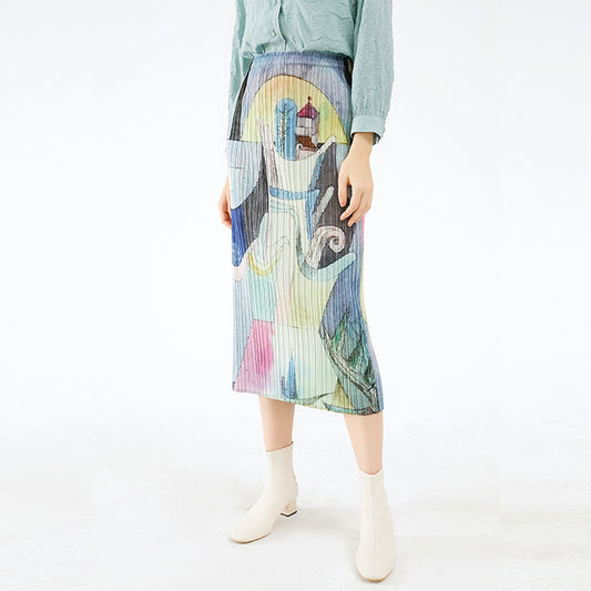 Versatile large-size women's clothing skirt women's summer new a-word skirt temperament casual style long skirt temperament advanced sense