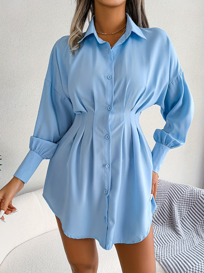 Sixsr Long Sleeve Mini Shirt Dress, Button Up Casual Dress For Fall & Spring, Women's Clothing