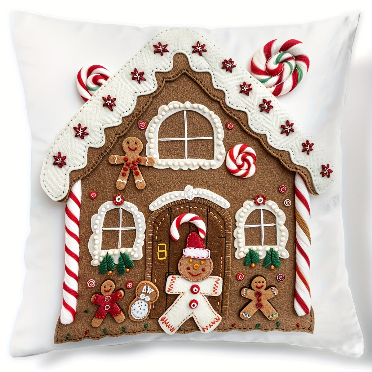 Festive 17.7" x 17.7" Christmas Gingerbread House Pillow Cover - Soft, Breathable, Machine-Washable, and Durable for Sofa, Living Room, Bedroom Home Decoration - Perfect for Holiday Season, No Pillow Insert Included