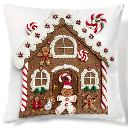 Festive 17.7" x 17.7" Christmas Gingerbread House Pillow Cover - Soft, Breathable, Machine-Washable, and Durable for Sofa, Living Room, Bedroom Home Decoration - Perfect for Holiday Season, No Pillow Insert Included