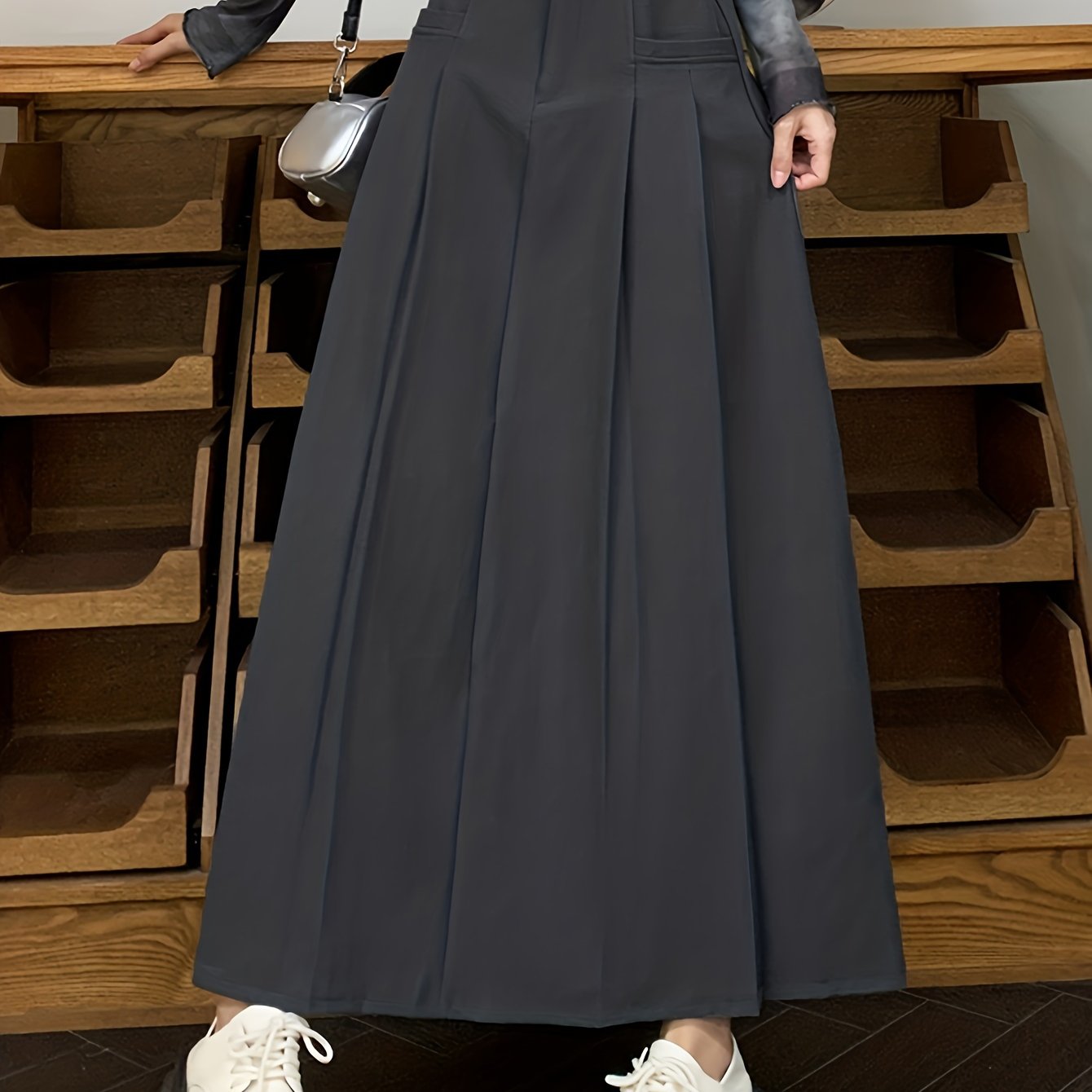 Sixsr Solid Pleated Swing Skirt, Versatile High Waist Skirt For Spring & Summer, Women's Clothing