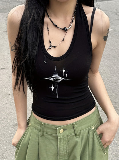 Sixsr Graphic Print Halter Top, Y2K Summer Sleeveless Top, Women's Clothing