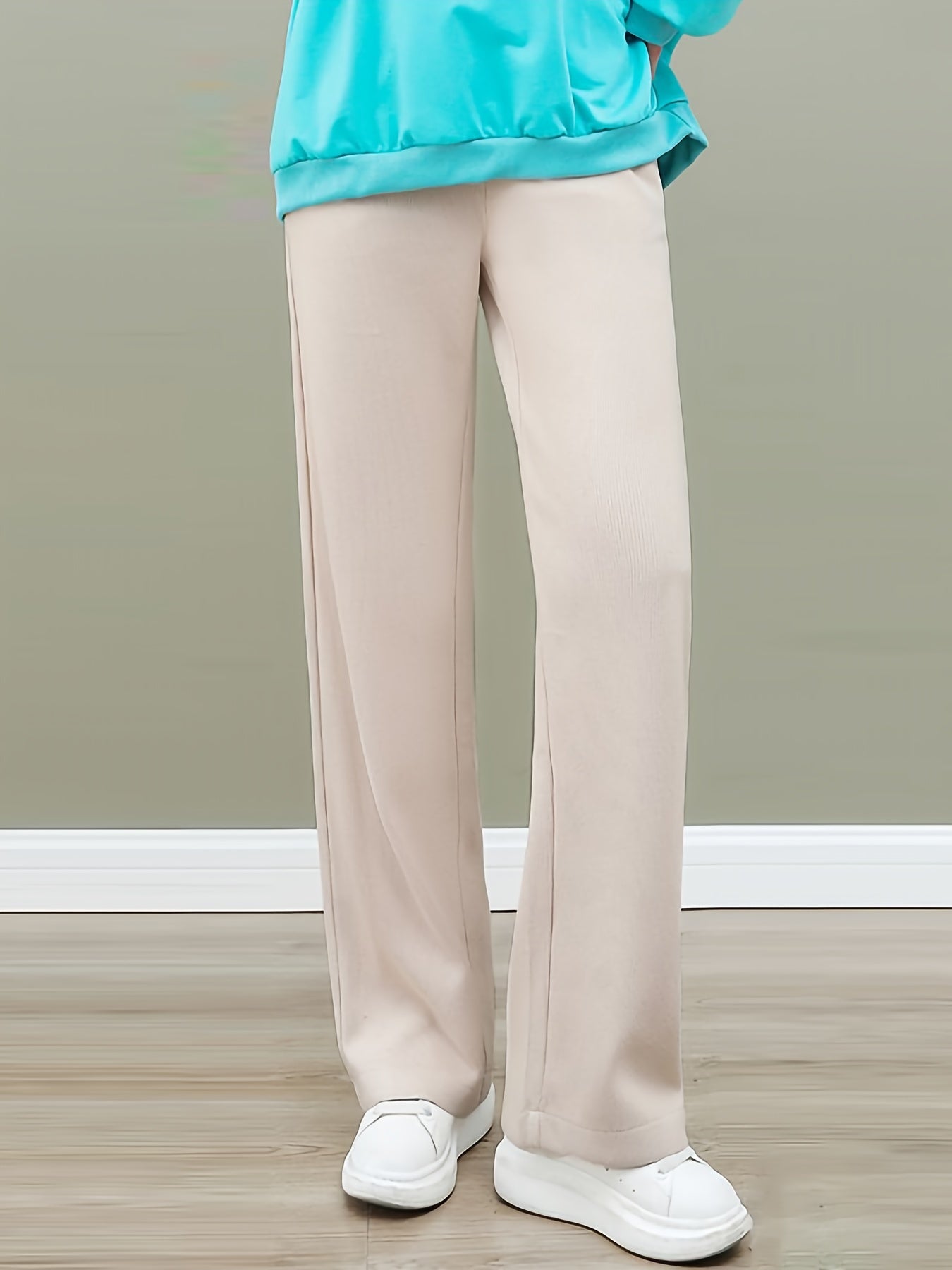 Sixsr Solid Straight Leg Pants, Casual Drawstring Waist Pocket Pants For Fall & Winter, Women's Clothing