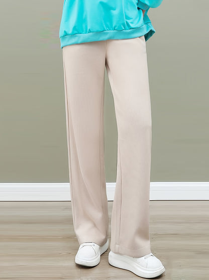 Sixsr Solid Straight Leg Pants, Casual Drawstring Waist Pocket Pants For Fall & Winter, Women's Clothing