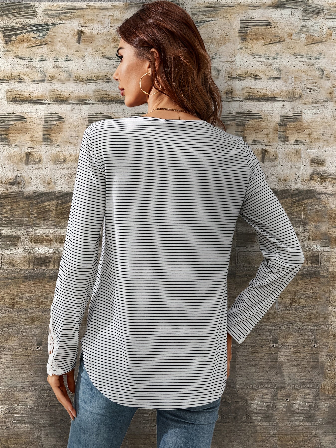 Women's Basic Stripped T-Shirts, Casual Long Sleeve V-neck T-Shirts, Casual Every Day Tops, Women's Clothing