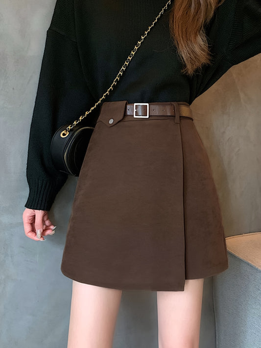 Sixsr Solid High Waist Versatile Skirt, Casual Mini Skirt For Fall & Winter, Women's Clothing