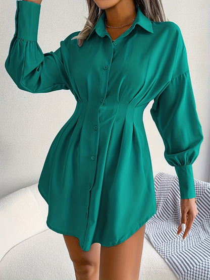 Sixsr Long Sleeve Mini Shirt Dress, Button Up Casual Dress For Fall & Spring, Women's Clothing