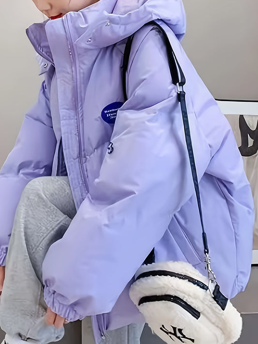 Sixsr Zip Up Warm Hooded Coat, Casual Solid Long Sleeve Winter Outerwear, Women's Clothing