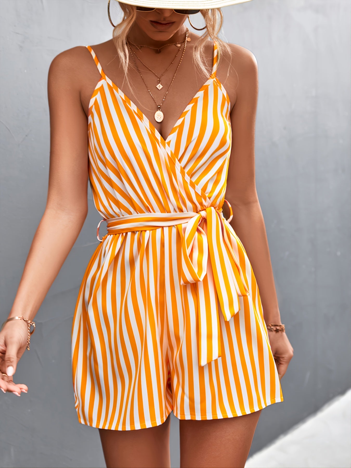 Women's Jumpsuits Striped V-neck Belt Sexy Suspender Jumpsuit