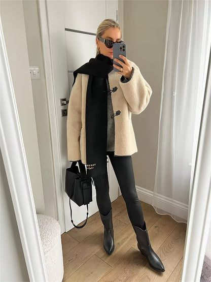 Sixsr Faux Fur Button Front Coat, Casual Long Sleeve Coat For Fall & Winter, Women's Clothing