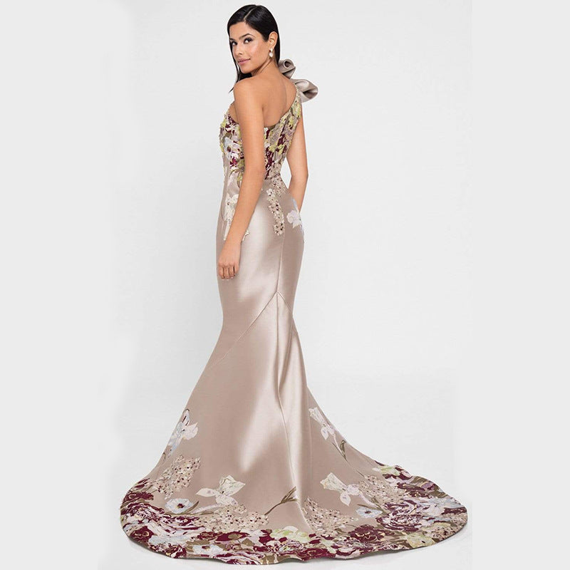 new dress   women's clothing banquet femininity annual meeting embroidered flower dress long dress