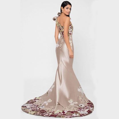 new dress   women's clothing banquet femininity annual meeting embroidered flower dress long dress