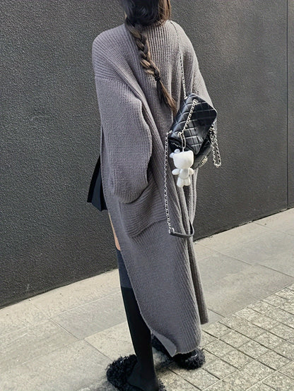 Sixsr Solid Open Front Knit Cardigan, Casual Long Sleeve Long Length Oversized Sweater Coat With Pocket, Women's Clothing