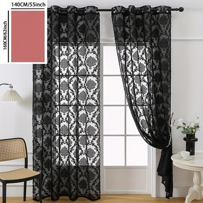 1PC Exquisite Lace Flower Embroidered Grommet Top Curtain - Elevate Your Living Room, Bedroom, or Office with Elegant Home Decor - Easy to Hang, Durable, and Versatile