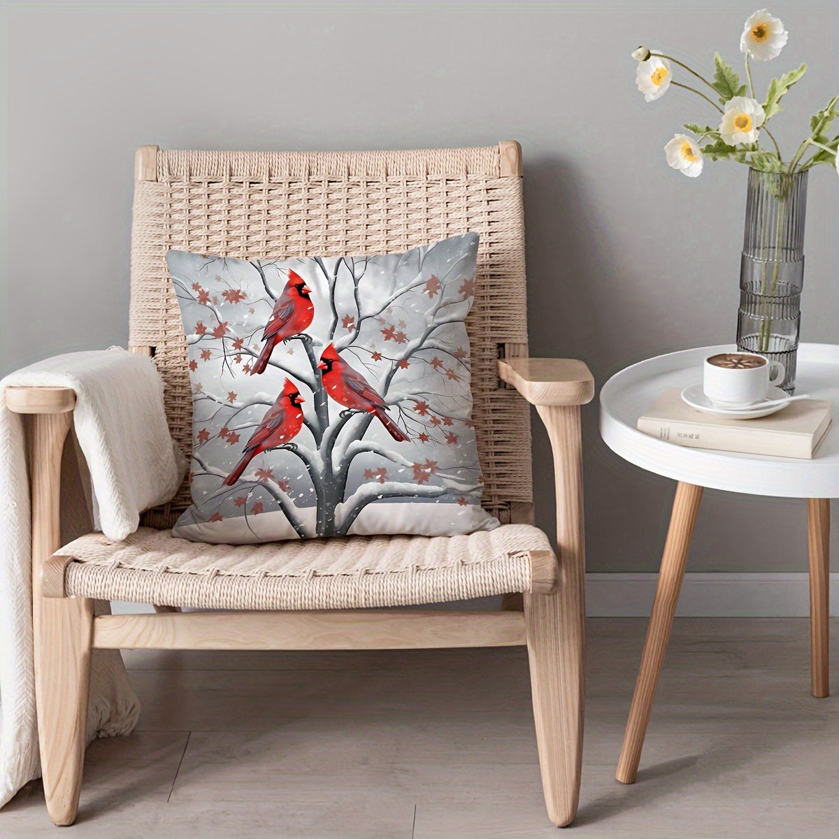 Christmas Charm Pillow Cover 17.7" - Festive Tree, Snowman & Bird Design | Soft Polyester, Zip Closure | Perfect for Sofa & Bedroom Decor, Christmas Decor