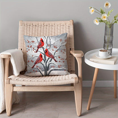 Christmas Charm Pillow Cover 17.7" - Festive Tree, Snowman & Bird Design | Soft Polyester, Zip Closure | Perfect for Sofa & Bedroom Decor, Christmas Decor