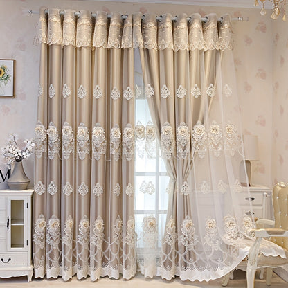 2 Panels Exquisite European-Style Floral Embossed Jacquard Double Layer Blackout Curtains - Enhance Home Decor with Grommet Top, Thermal Insulation, and Light Blocking - Perfect for Living Room and Bedroom Windows