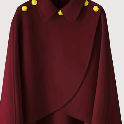 Sixsr Solid Collared Cape Tops, Casual Asymmetrical Outerwear, Women's Clothing