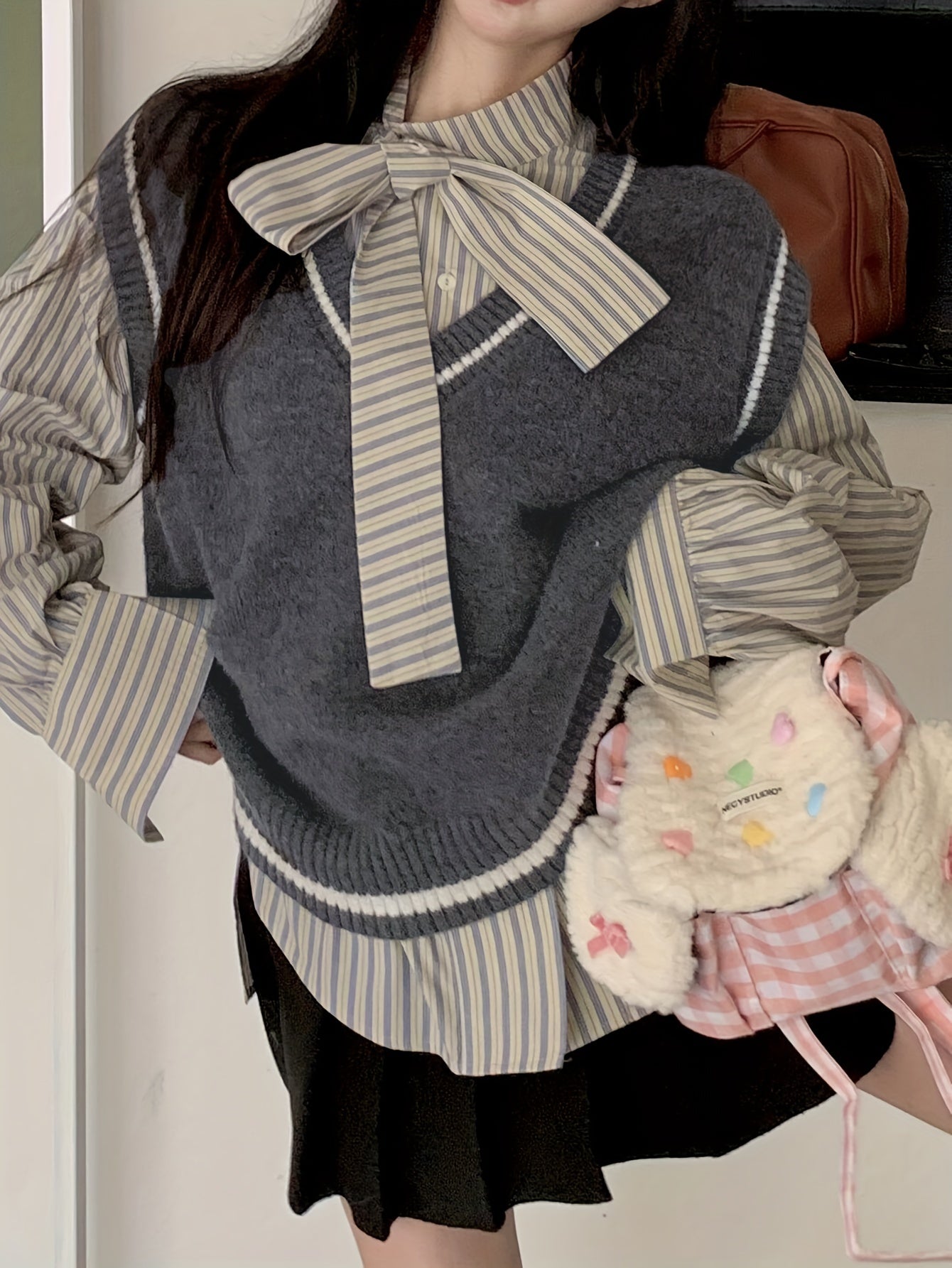 Sixsr Contrast Trim Sweater Vest, Preppy Sleeveless V Neck Vest, Women's Clothing