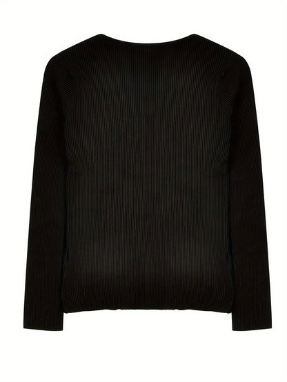 Sixsr Solid Color Long Sleeve Top, Versatile Casual Knit Top For Fall & Winter, Women's Clothing